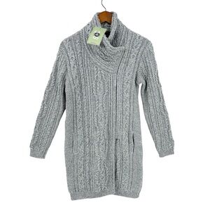 New THE IRISH STORE Cable Knit Side Zip Cardigan Merino Gray